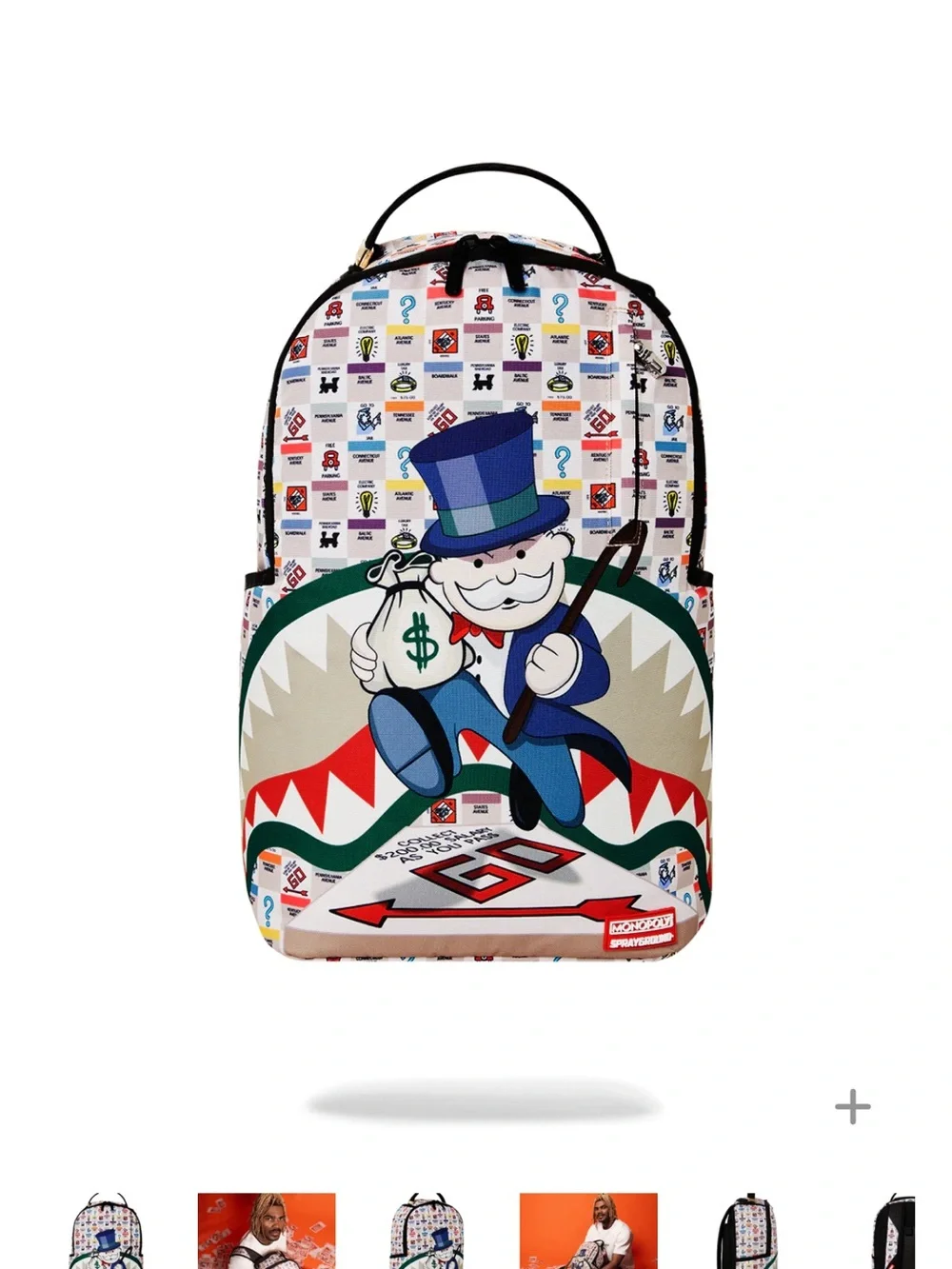 Sprayground White Multicolor Monopoly Mr. Monopoly Graphic Backpack (FIRM PRICE)
